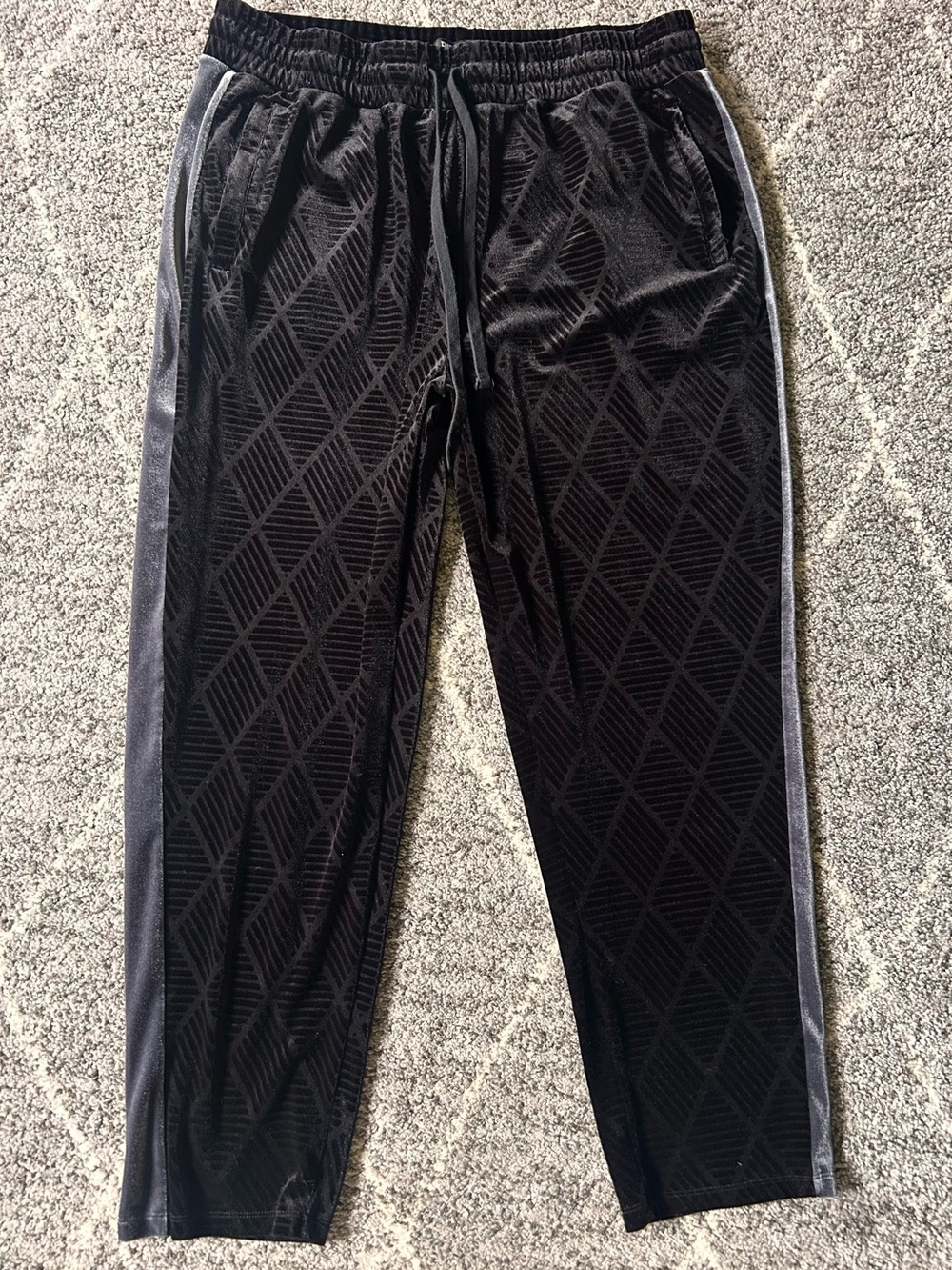 Vintage Ringspun Y2K Men's Black Diamond-Pattern Velour Joggers Streetwear Pants
